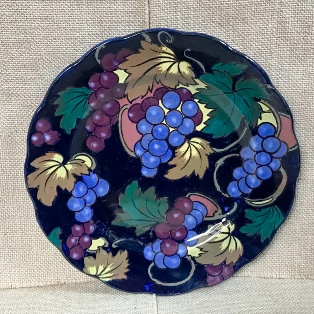 Vintage Royal Stanley Ware Pottery Jacobean Grapes Plate Colorful Gothic Goth